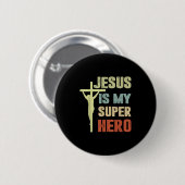 Junge Jesus ist mein Superheld Christlicher Gott S Button (Vorne & Hinten)