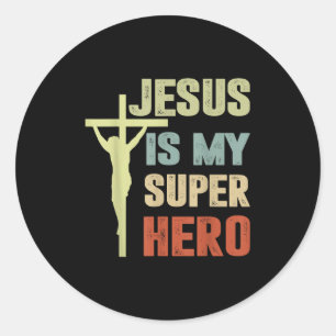 Junge Jesus ist mein Superheld Christlicher Gott S Runder Aufkleber