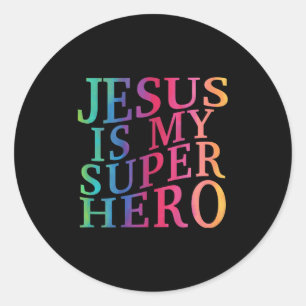 Junge Jesus ist mein Superheld Christlicher Gott S Runder Aufkleber