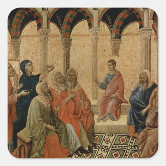 Junge Jesus lehrt im Tempel Quadratischer Aufkleber (Vorderseite)