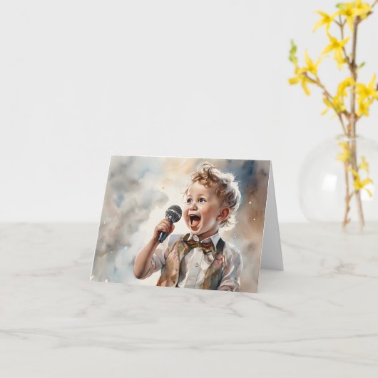 Junge Junge Lead Sing Wasserfarbe Illustration Bla Karte (Gelbe Blume)