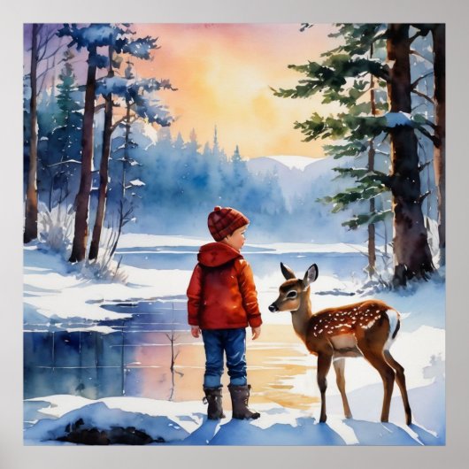 Junge Junge mit Hirsch Poster (Vorne)
