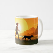 Junge Junge mit Hund bei Sonnenuntergang Kaffeetasse (VorderseiteRechts)