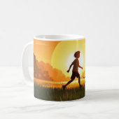 Junge Junge mit Hund bei Sonnenuntergang Kaffeetasse (Vorderseite Links)