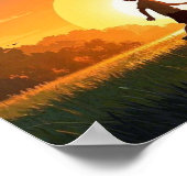 Junge Junge mit Hund bei Sonnenuntergang Poster (Ecke)