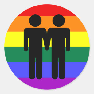 Junge + Jungen-Regenbogen-Aufkleber Runder Aufkleber