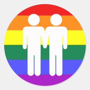 Junge + Jungen-Regenbogen-Aufkleber Runder Aufkleber