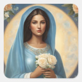 Junge Jungfrau Mary mit White Roses Quadratischer Aufkleber (Vorderseite)