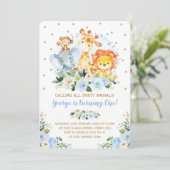 Junge Jungle Safari Blue Floral Wild Ein Geburtsta Einladung (Stehend Vorderseite)