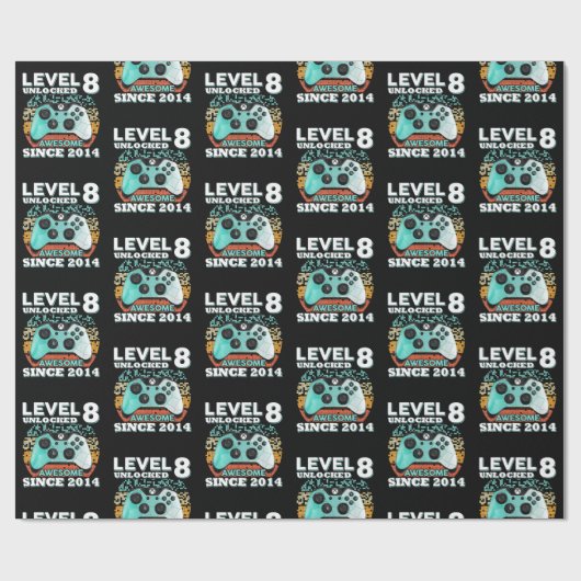 Junge Jungs, Jungs, Stufe 8 Unverriegelter Gamer Geschenkpapier (Flach)