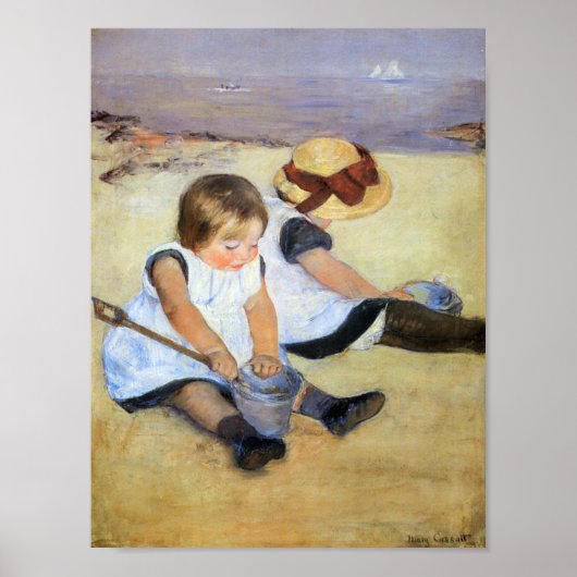 Junge Kinder, die am Strand spielen (Mary Cassatt) Poster (Vorne)