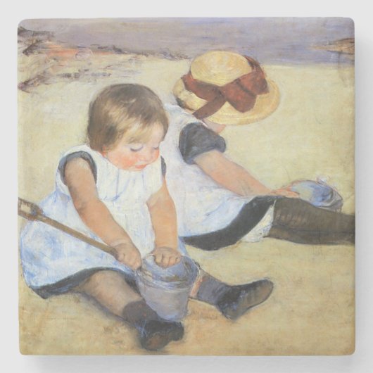 Junge Kinder, die am Strand spielen (Mary Cassatt) Steinuntersetzer (Vorderseite)