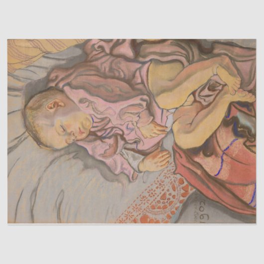 Junge Kinder schlafen auf einem Kissen Seidenpapier (Vorderseite)