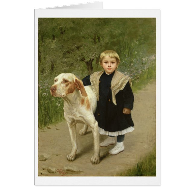 Junge Kinder und ein großer Hund (Öl auf Leinwand) (Vorne)