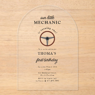 Junge Kindergeburtstag für Fahrzeugmechanik Acryleinladungen