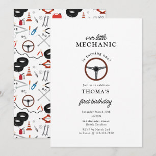 Junge Kindergeburtstag für Fahrzeugmechanik Einladung