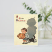 Junge Kürbislaterne Shadow Black Cat Postkarte (Stehend Vorderseite)