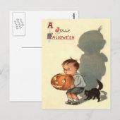 Junge Kürbislaterne Shadow Black Cat Postkarte (Vorne/Hinten)