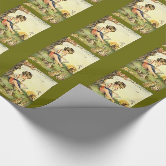 Junge las unter Baum mit Kaninchen Geschenkpapier (Ecke)