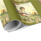 Junge las unter Baum mit Kaninchen Geschenkpapier (Rolleneckpunkt)