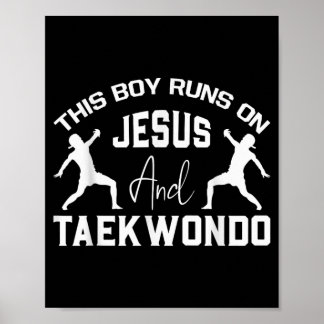Junge läuft auf Jesus und Taekwondo christliche Ka Poster