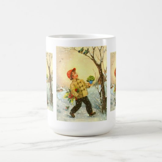Junge läuft im Schnee Kaffeetasse (Mittel)