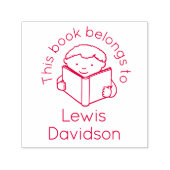 Junge lesen Buch Name Kinderbibliothek Briefmarke Permastempel (Design)