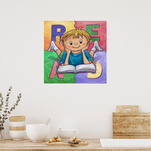 Junge lesen LESE farbiges Poster (Küche)