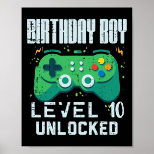 Junge Level 10 Gamer-Controller zum Geburtstag 10 Poster