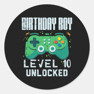 Junge Level 10 Gamer-Controller zum Geburtstag 10 Runder Aufkleber