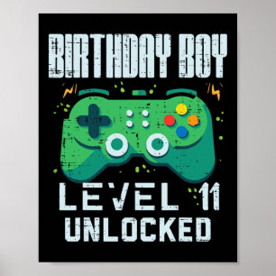 Junge Level 11-Gamer-Controller zum Geburtstag 11 Poster