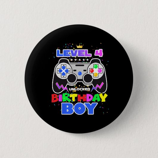 Junge Level 4 Unlock Video Game 4. Geburtstag Game Button (Vorderseite)