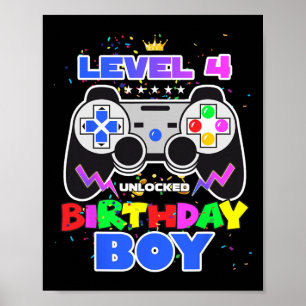 Junge Level 4 Unlock Video Game 4. Geburtstag Game Poster
