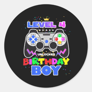 Junge Level 4 Unlock Video Game 4. Geburtstag Game Runder Aufkleber