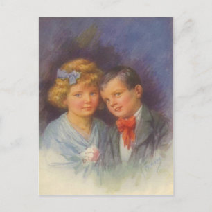 Junge Liebe, Vintage Mädchen & Jungen Valentinspor Feiertagspostkarte