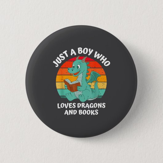 Junge liebt Drachen Bücher Kinder Button (Vorderseite)