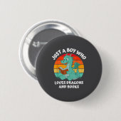 Junge liebt Drachen Bücher Kinder Button (Vorne & Hinten)