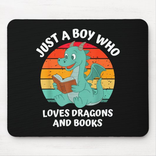 Junge liebt Drachen-Bücher Kinder Illustration Mousepad (Vorne)