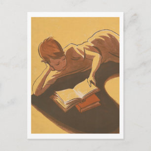Junge liest Buch Vintage-Bild Postkarte