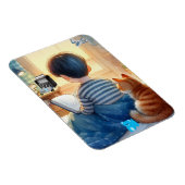 Junge liest Bücher mit seiner Katze Magnet (Rechte Seite)