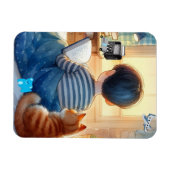 Junge liest Bücher mit seiner Katze Magnet (Horizontal)