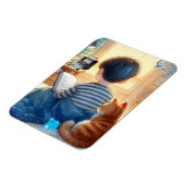 Junge liest Bücher mit seiner Katze Magnet (Linke Seite)