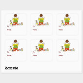 Junge liest Geschenkmarke Quadratischer Aufkleber (Blatt)