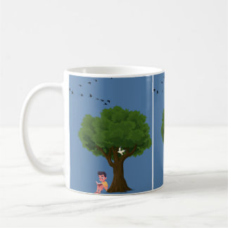 Junge liest unter Baum Friedliche Natur Lesend Kaffeetasse