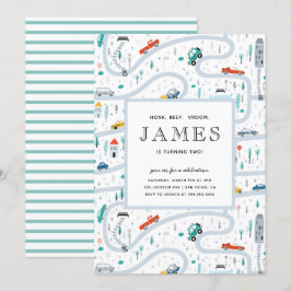 Junge LKW und Autos Stadt Zweite Geburtstagsparty Einladung