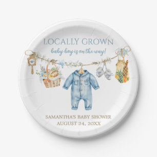 Junge lokal aufgezogen Baby Shower rund Pappteller