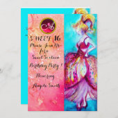 JUNGE MÄDCHEN 16 PARTY, rosa Glitzern Monogramm Einladung (Vorne/Hinten)