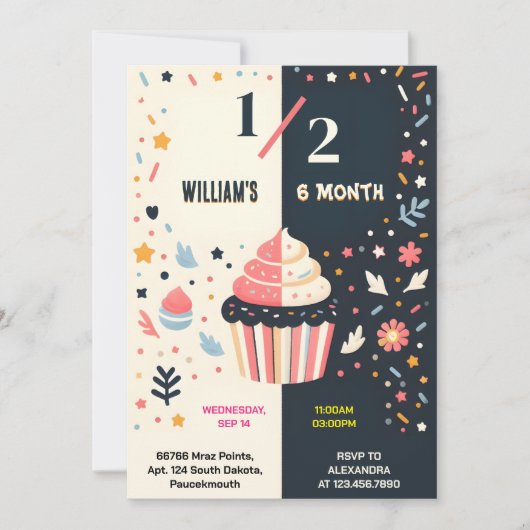 Junge Mädchen 6 Monate Halbjahr Party Halbjahr Geb Einladung (Vorderseite)