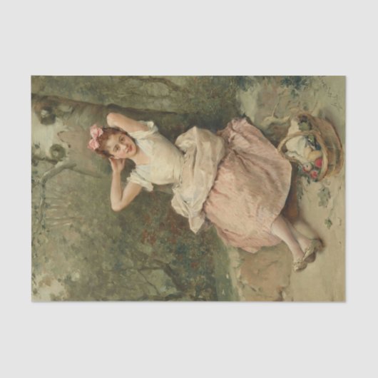 Junge Mädchen am Fuß eines Baumes Seidenpapier (Vorderseite)