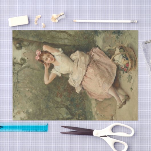 Junge Mädchen am Fuß eines Baumes Seidenpapier (Handwerk)